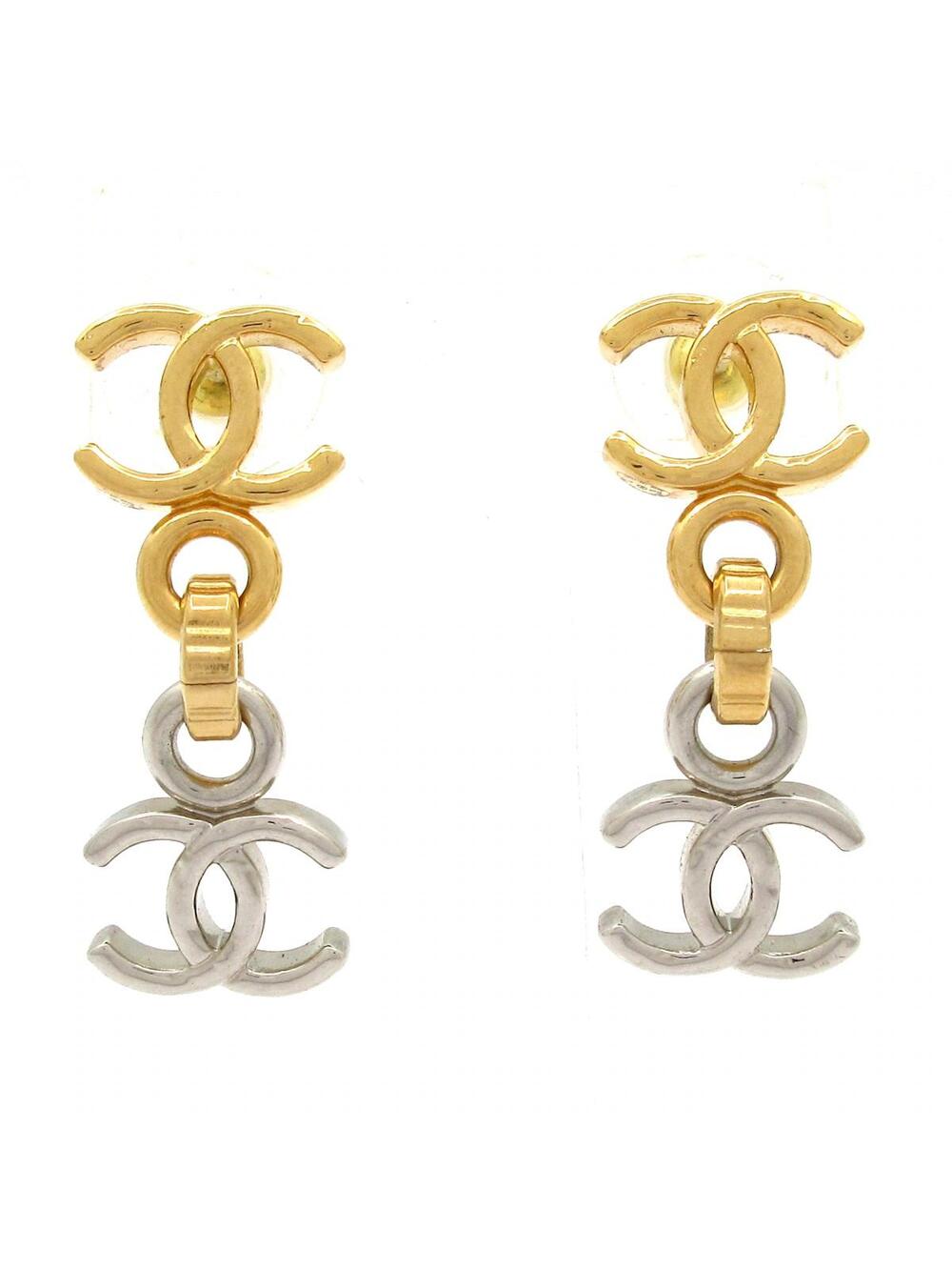 Chanel Gold Silver Hardware Earrings #345730C13B